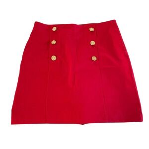 Red Pull On Pencil Skort Size Medium Double Breasted Button Career Wear Nautical